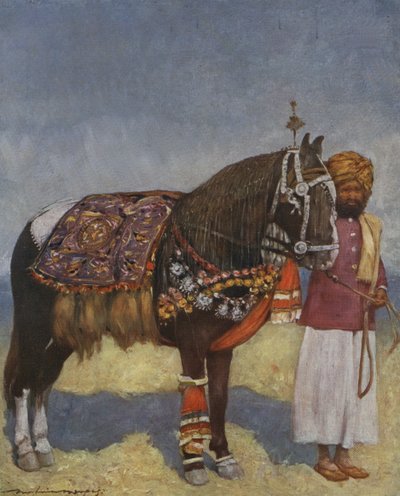 Indian servant with horse by Mortimer Ludington Menpes